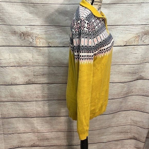 ASOS Men’s Sweater Quarter Zip Fair Isle Yoke Unisex Knit Size XS Yellow - Picture 6 of 11